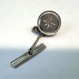 Vintage LaMode Sterling Silver 925 Star w Diamond Center Tie Tack. Signed